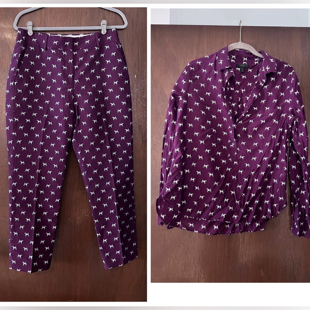J. Crew maroon Dog Patterned Set